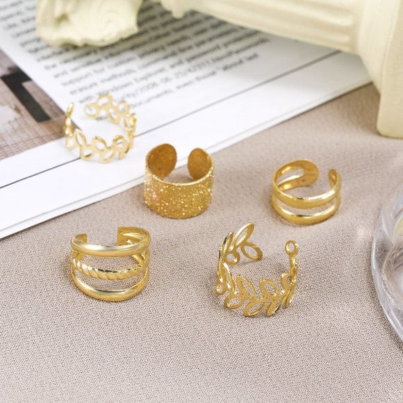 Gorgeous 5-Piece Gold Leaf Cutout Ear Clips - Picture 3 of 8